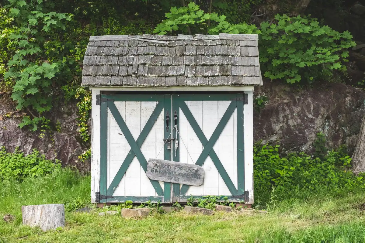 Exterior wooden garden shed converted idea, daytime